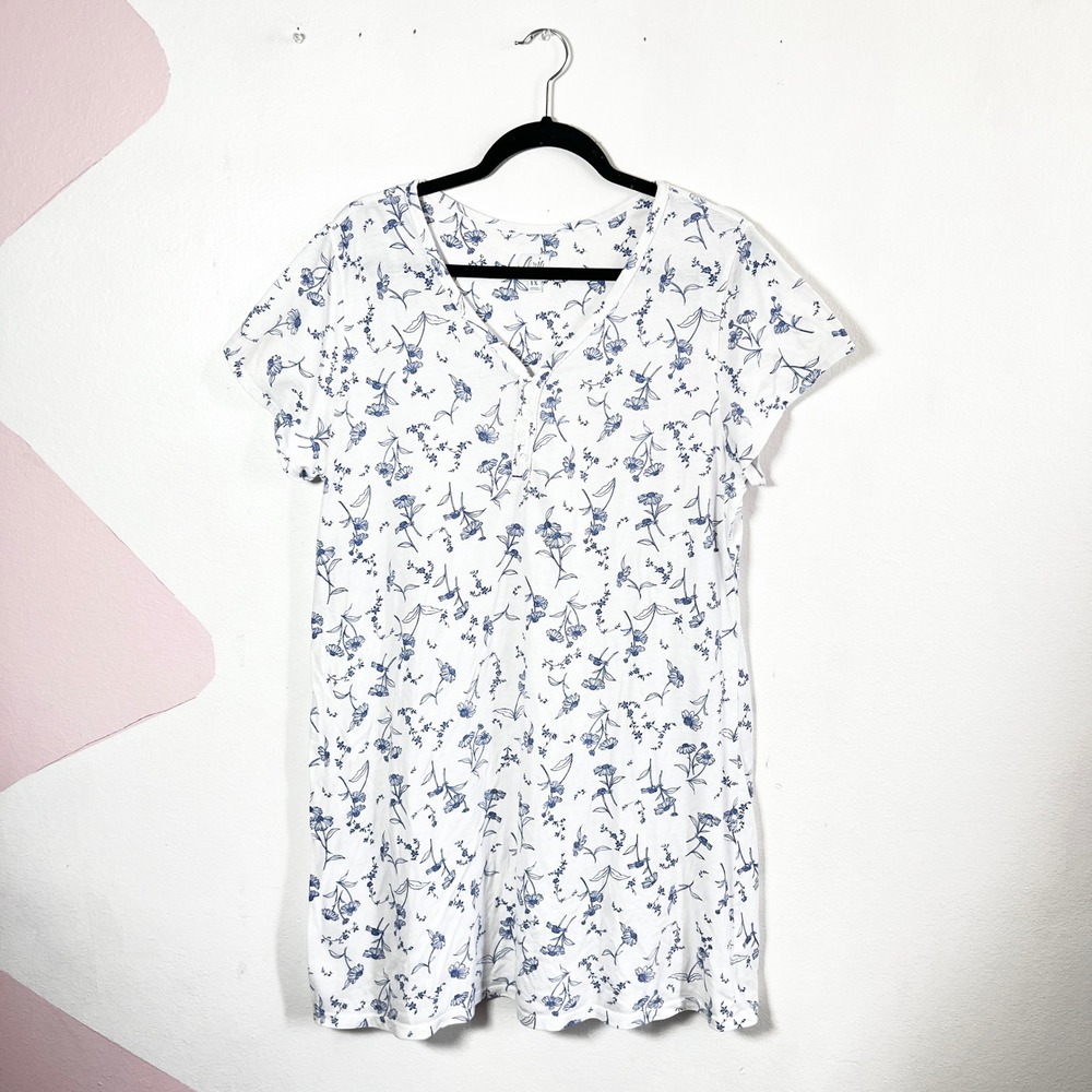 Aria Nightgown 1X Blue Floral Short Sleeve Pajamas